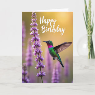 Cartão de Aniversário Floral de Pássaro Vibrante