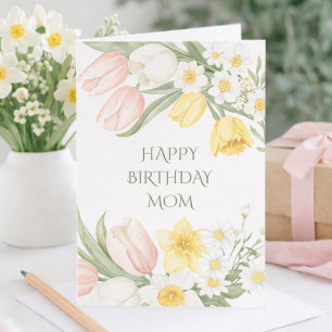 Cartão de Aniversário Floral de Tulipas Pastel Ros