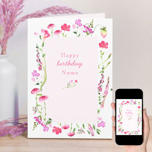 Cartão de Aniversário Floral Delicado de Flor Rosa