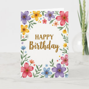 Cartão de Aniversário Floral Dourado