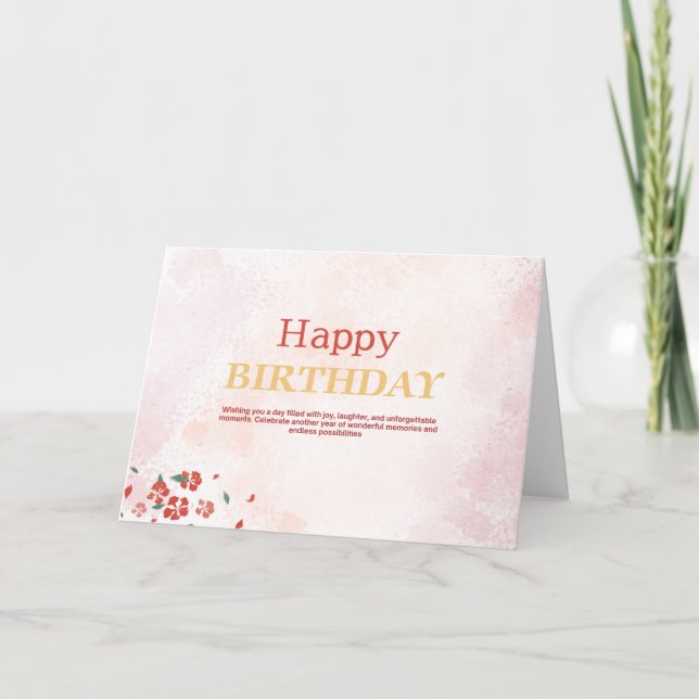 Cartão de Aniversário Floral Elegante – Aquarela  (Frente)
