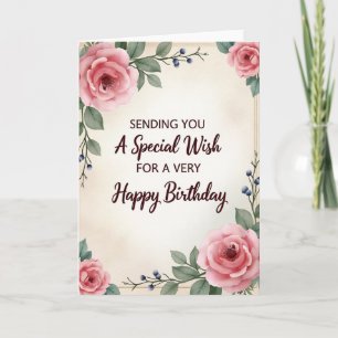 Cartão de Aniversário Floral em Aquarela