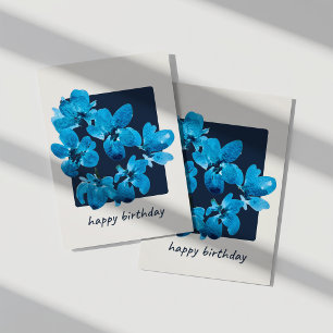 Cartão de Aniversário Floral em Aquarela Azul Capr