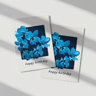 Cartão de Aniversário Floral em Aquarela Azul Capr