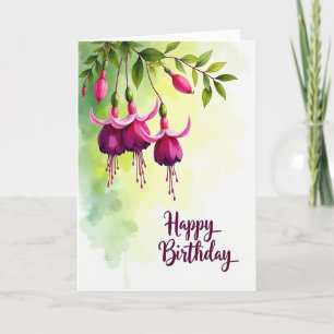 Cartão de Aniversário Floral em Aquarela Elegante