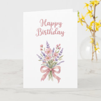 Cartão de Aniversário Floral em Aquarela Rosa e La