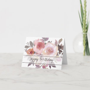 Cartão de aniversário floral em aquarela rosa e ma