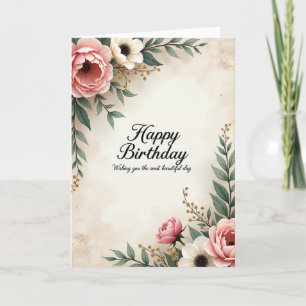 Cartão de Aniversário Floral Exuberante