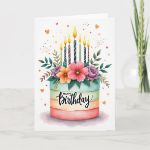 Cartão de Aniversário Floral Festivo