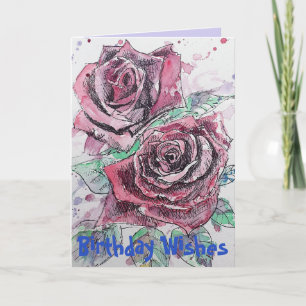 Cartão de Aniversário Floral Flor de Aguarela Rosa