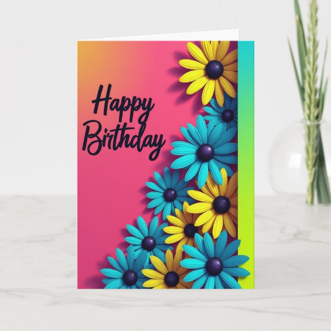 Cartão de Aniversário Floral Gradiente (Frente)