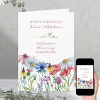 Cartão de Aniversário Floral Maravilhosa Flor Silv