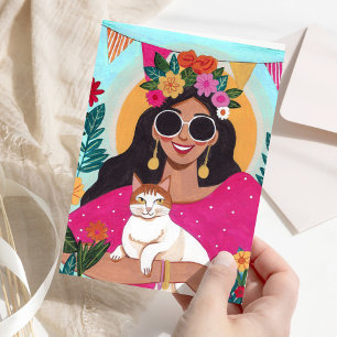 Cartão de Aniversário Floral para Mulher Estilosa 