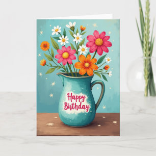 Cartão de Aniversário Floral Pintado