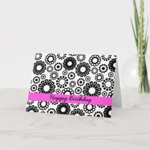 Cartão de aniversário floral preto e branco