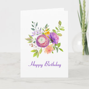 Cartão de Aniversário Floral Purple Floral