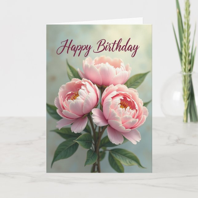 Cartão de Aniversário Floral Rosa (Frente)