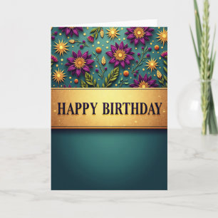 Cartão de Aniversário Floral Turquesa