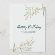Cartão de Aniversário Floral Verde Elegante | Bo M