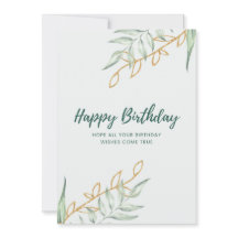Cartão de Aniversário Floral Verde Elegante | Bo M