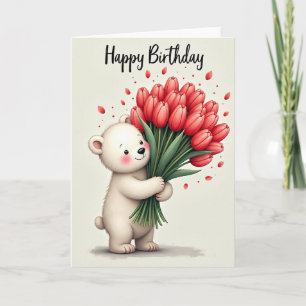 Cartão de Aniversário Floral Vermelho Alegre