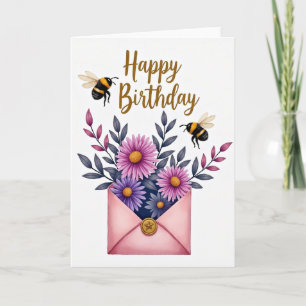 Cartão de Aniversário Floral Vibrante