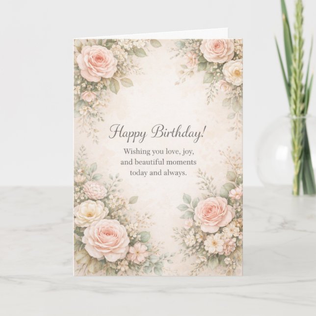 Cartão de Aniversário Floral Vintage | Aquarela El (Frente)
