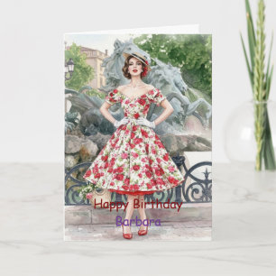 Cartão de aniversário floral vintage elegante mulh