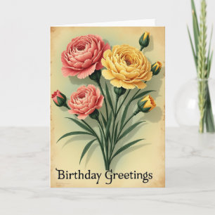 Cartão de Aniversário Floral Vintage Quente