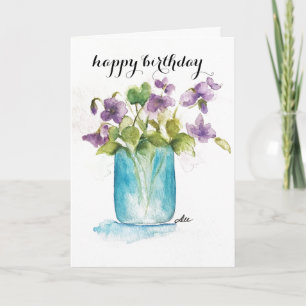 Cartão de Aniversário Floral Violeta