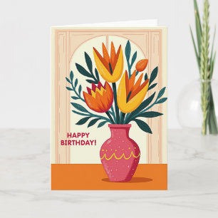 Cartão de Aniversário Flores Pintadas