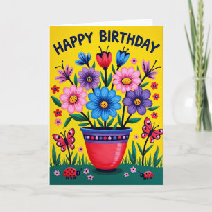 Cartão de Aniversário Florido e Alegre