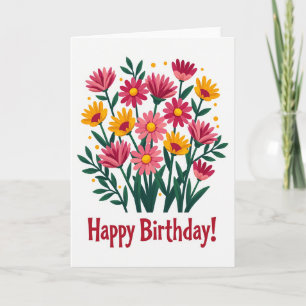 Cartão de Aniversário Florido Rosa Amarelo