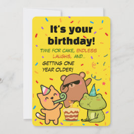 Cartão de Aniversário Fofo com Confetes para Amigo