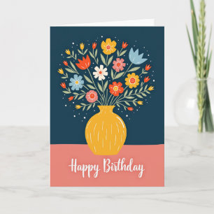 Cartão de Aniversário Folk Art Blooms