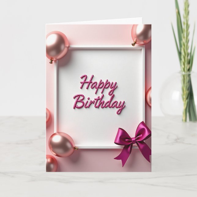 Cartão de Aniversário Fuchsia Script (Frente)