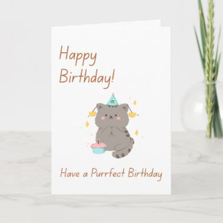 Cartão de Aniversário Gatinho Cinza Fofo