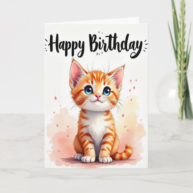 Cartão de Aniversário Gatinho Doce (Frente)
