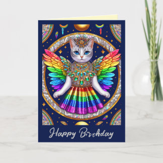 Cartão de Aniversário | Gato Anjo Orgulho Arco-íri