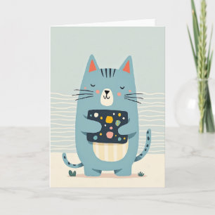 Cartão de Aniversário Gato Azul