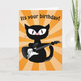 Cartão de Aniversário - Gato de Cartoon Preto Rock