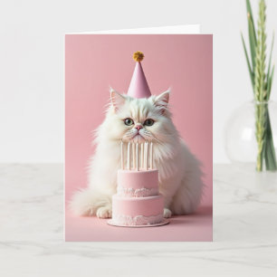Cartão de Aniversário Gato Fofinho Chapéu Rosa