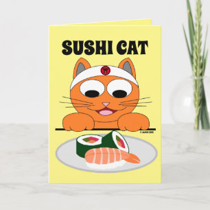Cartão de Aniversário Gato Sushi Engraçado