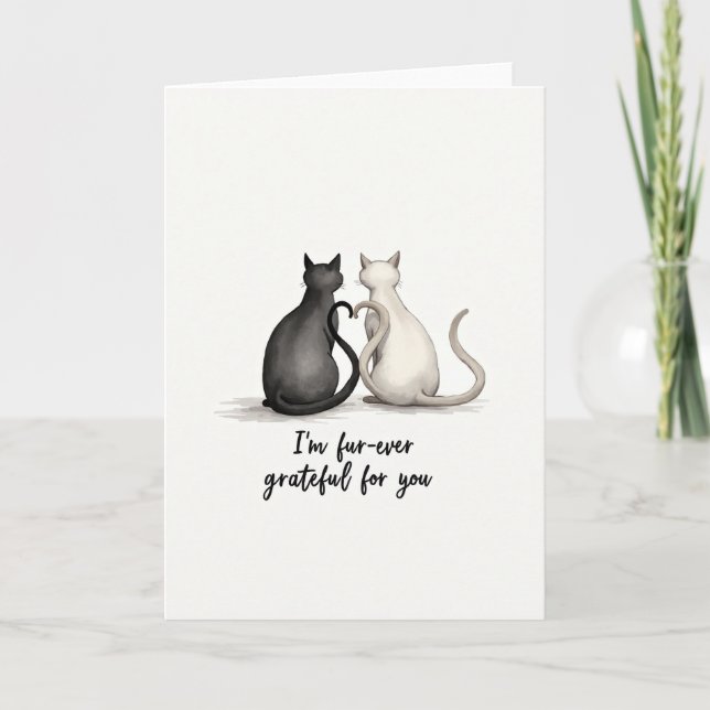 Cartão de Aniversário Gatos Coração Cauda Doce (Frente)