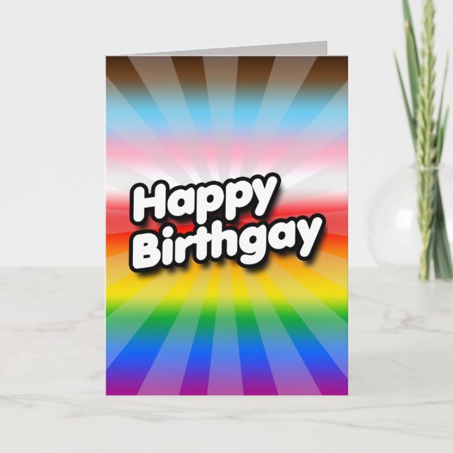 Cartão de Aniversário Gay (Orgulho Progressivo) (Frente)