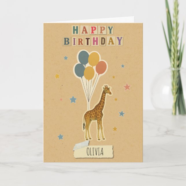 Cartão de Aniversário Giraffe - Nome Personalizado (Frente)