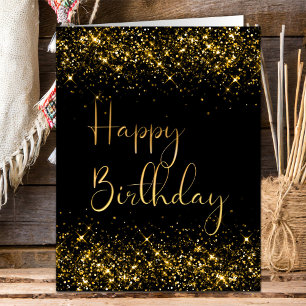 Cartão de Aniversário Glitter Dourado Preto