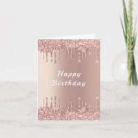 Cartão de Aniversário Glitter Dourado rosa