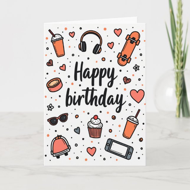 Cartão de aniversário gráfico alegre (Frente)