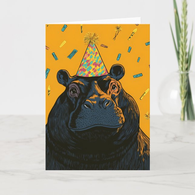 Cartão de Aniversário Hippo do Partido (Frente)